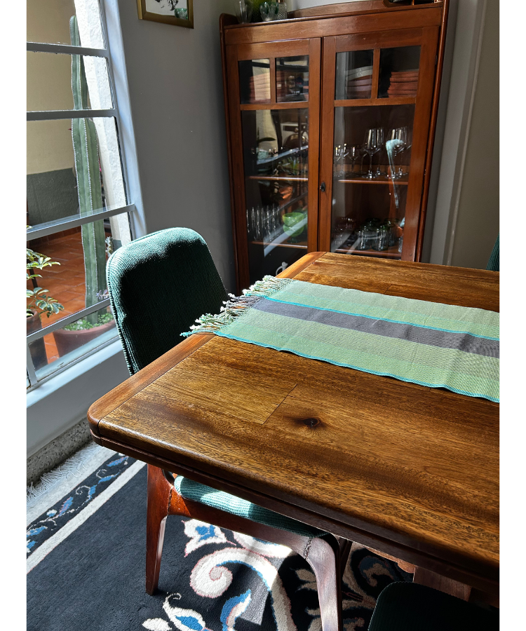 >>Camino de mesa Turquesa y Gris de algodón