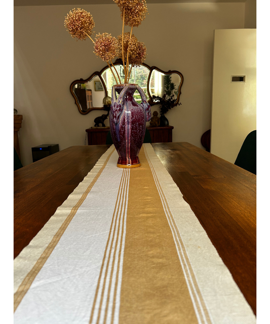 >>Camino de mesa Blanco y Arena de algodón